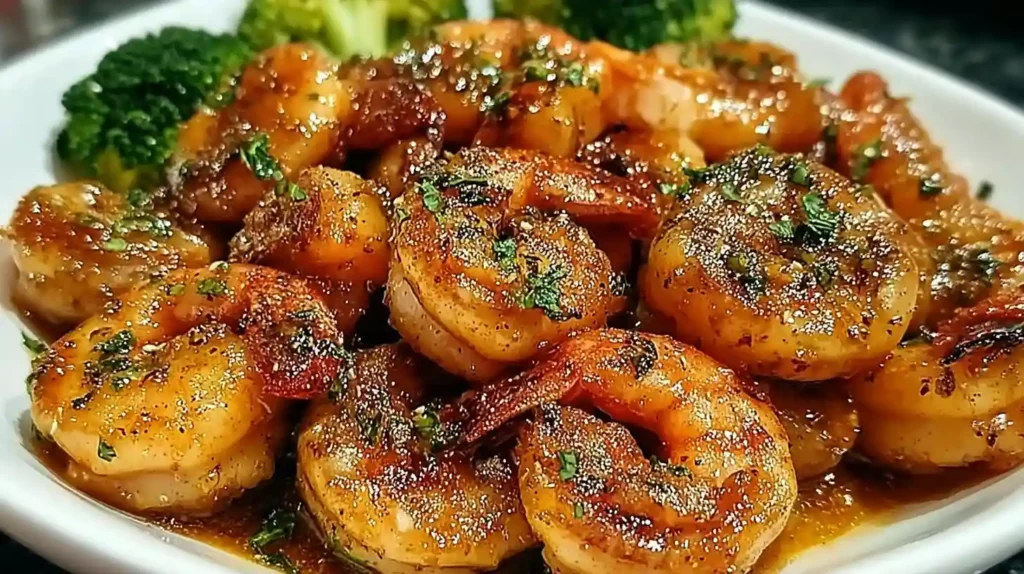High-protein honey garlic shrimp with one pound large peeled deveined shrimp patted dry and marinated 15-20 minutes in one-third cup honey, quarter cup low-sodium soy sauce or coconut aminos, three minced garlic cloves, one teaspoon grated fresh ginger, and half teaspoon red pepper flakes - seared two minutes per side in one tablespoon olive oil over medium-high heat until pink and caramelized, sauce simmered one minute until thickened and glossy