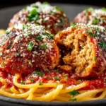 Melt-in-your-mouth Italian meatballs with half cup Italian breadcrumbs soaked in two-thirds cup milk, one pound ground beef, quarter medium onion finely grated, two minced garlic cloves, one beaten egg, quarter cup Parmigiano-Reggiano, and one tablespoon fresh parsley baked at 400°F for 18-20 minutes until deeply golden and tender