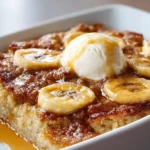 Southern banana cobbler in 9x13-inch baking dish with dump-and-bake magic batter of 1 cup self-rising flour, 1 cup granulated sugar, 1 cup whole milk whisked smooth poured over half cup melted unsalted butter never stirred, 4-5 overripe almost-black bananas sliced rounds tossed half cup brown sugar 1 teaspoon cinnamon 1 teaspoon vanilla pinch salt layered evenly over unbaked batter - baked 350°F 35-40 minutes golden batter magically rises up around caramelized bananas, rested 10 minutes served warm vanilla ice cream or whipped cream