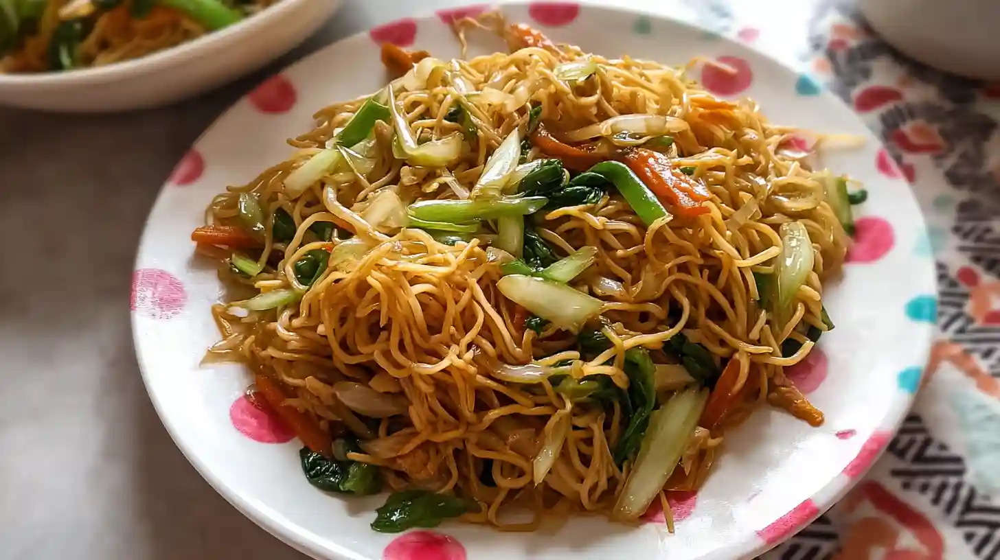Cantonese Chow Mein with crispy fried noodles shrimp beef broccoli carrots napa cabbage and green onions