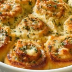 Soft fluffy Cheesy Garlic Rolls with melted mozzarella parmesan garlic butter herbs and golden brown tops
