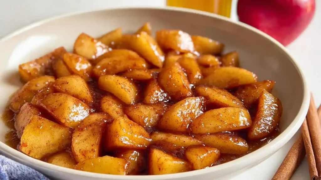 Cinnamon fried apples easy Southern skillet Cracker Barrel copycat 15 minutes with 4 cups Granny Smith apples peeled cored diced bite-size lemon juice tossed prevent browning, large skillet medium heat add 2 tablespoons unsalted butter quarter cup brown sugar quarter cup granulated sugar 1 tablespoon ground cinnamon stirred 3-4 minutes butter melted sugars dissolving glossy bubbling, apples added stirred coated entirely cooked medium heat stirring occasionally 12-14 minutes fork-tender amber caramel syrup coating every piece, served warm vanilla ice cream side dish brunch French toast topping pork chops alongside