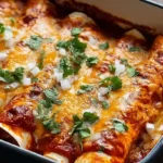 Easy Bean and Cheese Enchiladas with refried beans melted Monterey Jack cheese red enchilada sauce and fresh cilantro