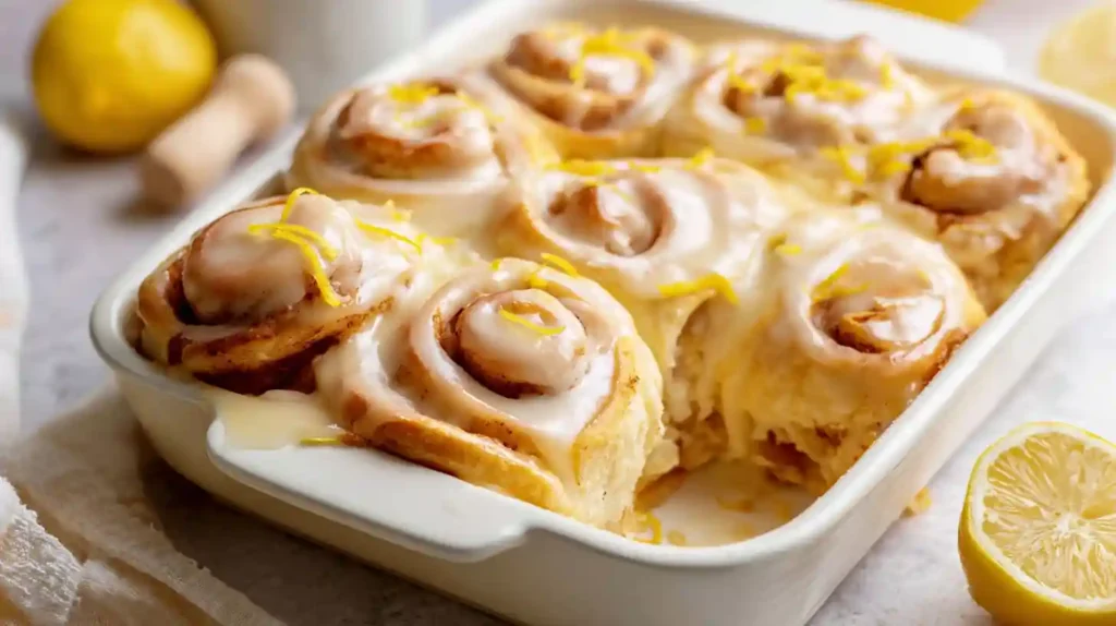 Soft and fluffy lemon sweet rolls with lemon cream cheese frosting and lemon curd swirl